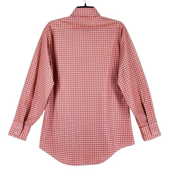 Vtg 70s Sears Shirt Men L Trim Reg Orange White Gingham Check Fitted Lightweight - Picture 10 of 11